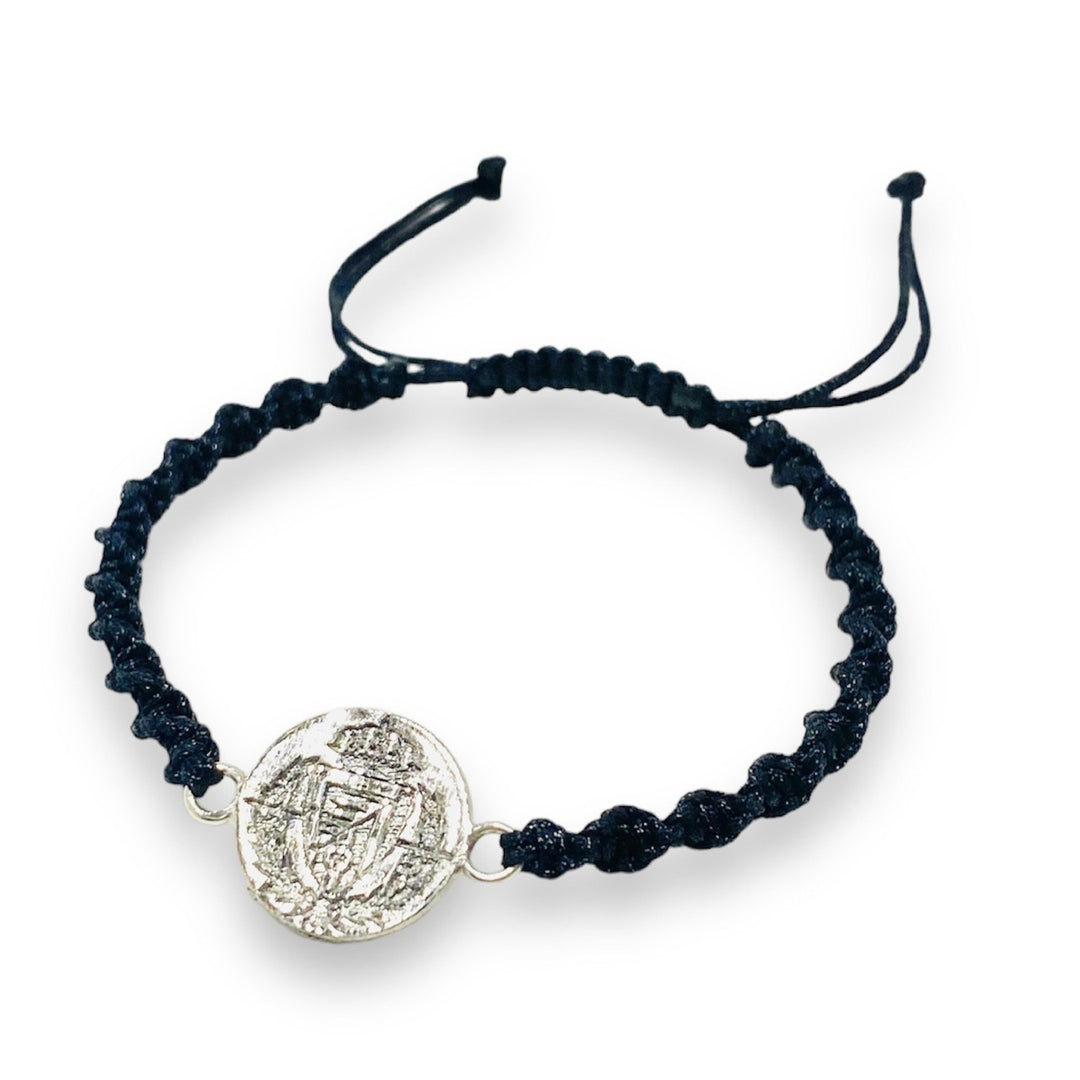 PULSERA RV PLATA BRILLO NYLON NEGRO