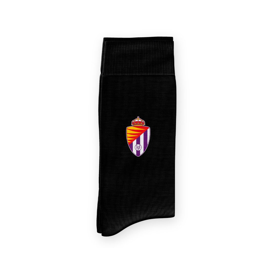 CALCETINES REAL VALLADOLID NEGROS ESCUDO BORDADO